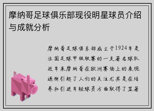 摩纳哥足球俱乐部现役明星球员介绍与成就分析