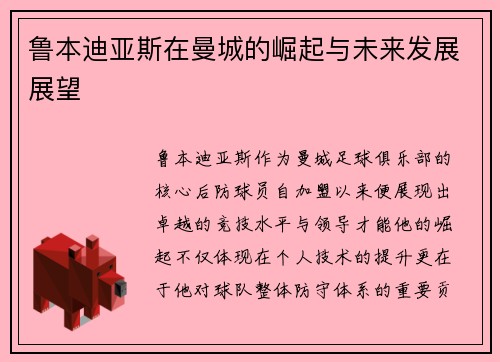 鲁本迪亚斯在曼城的崛起与未来发展展望